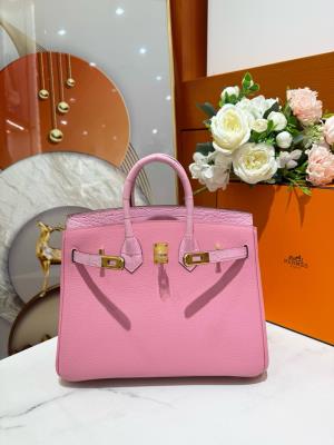 wholesale quality hermes birkin 25 pink matte alligator and togo touch